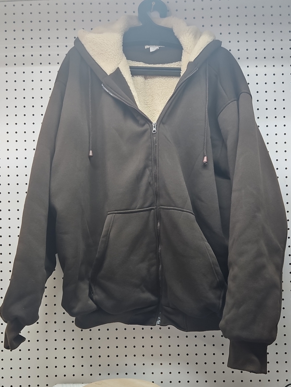 Men's Sherpa-Lined Brown Zip Hoodie